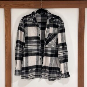 LC Waikiki Men's Medium Black White Gray Plaid Flannel Long Sleeve Shirt M